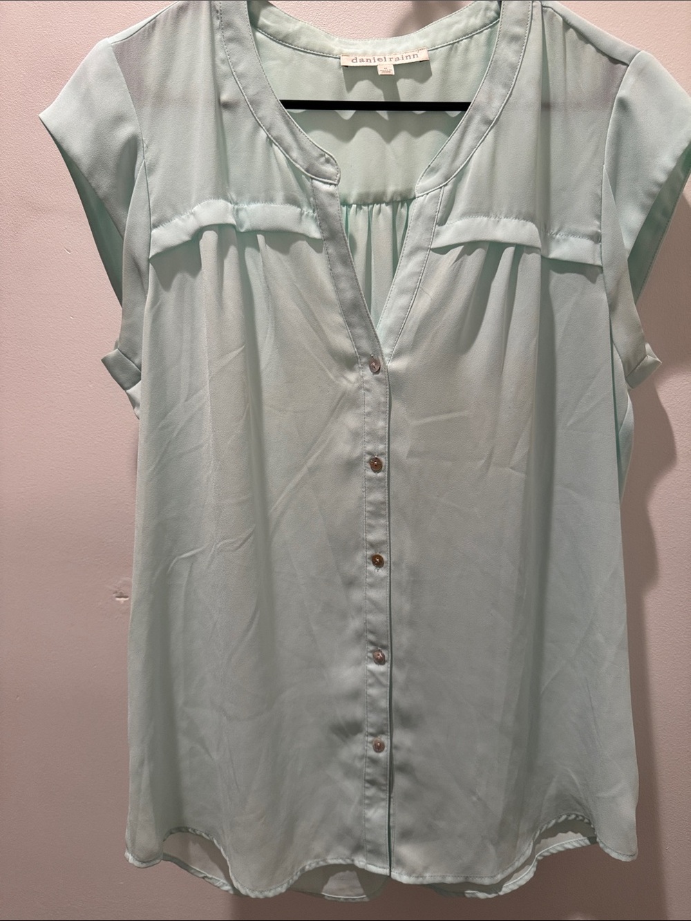 Daniel Rainn Pale Mint Cap Sleeve Button-Front Blouse